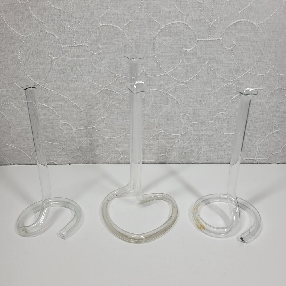 Lot of 3 Vintage Glass Tube Art Glass Bud Vase Heart Shape Hand Blown Twisted